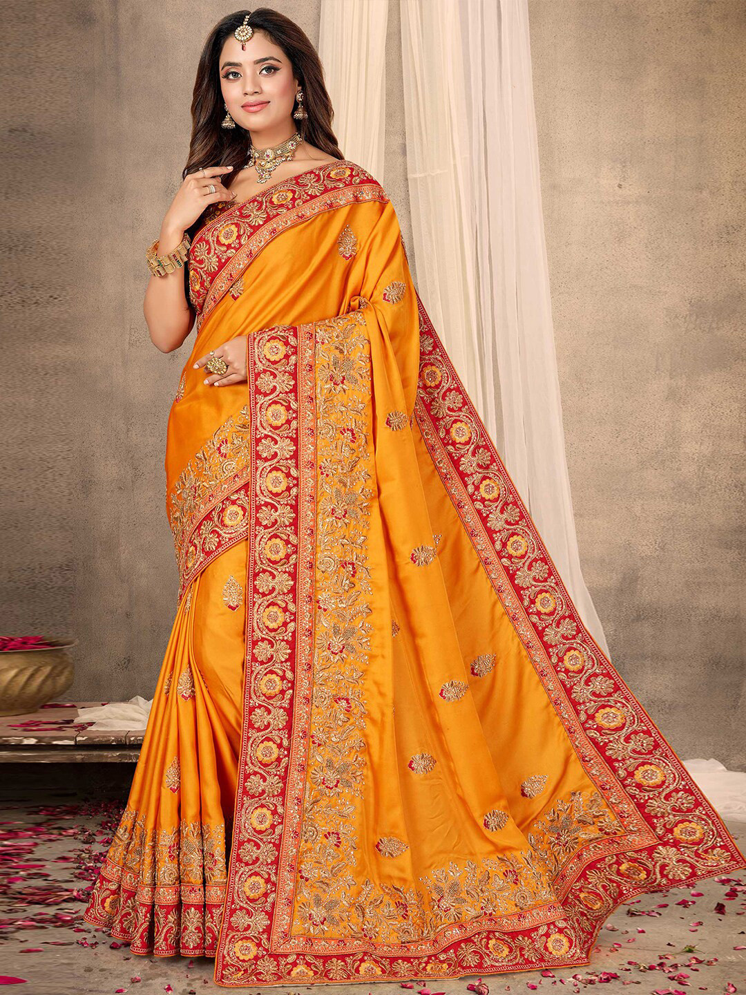 

saree.com Embroidered Saree, Yellow