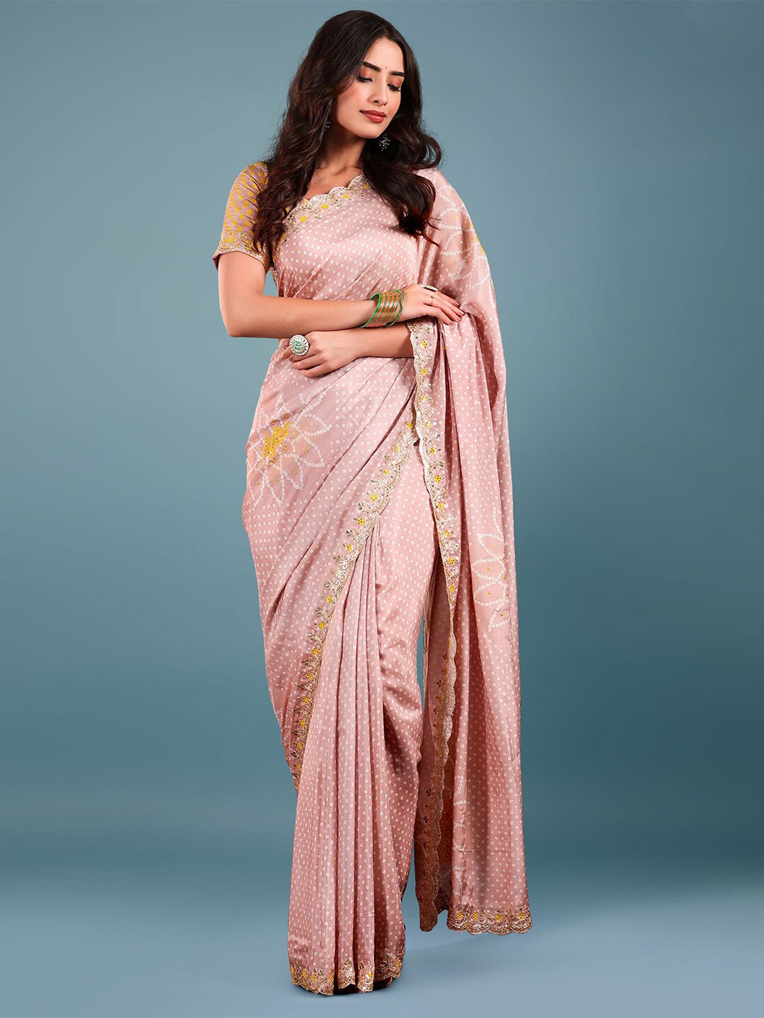 

saree.com Floral Printed Saree, Peach