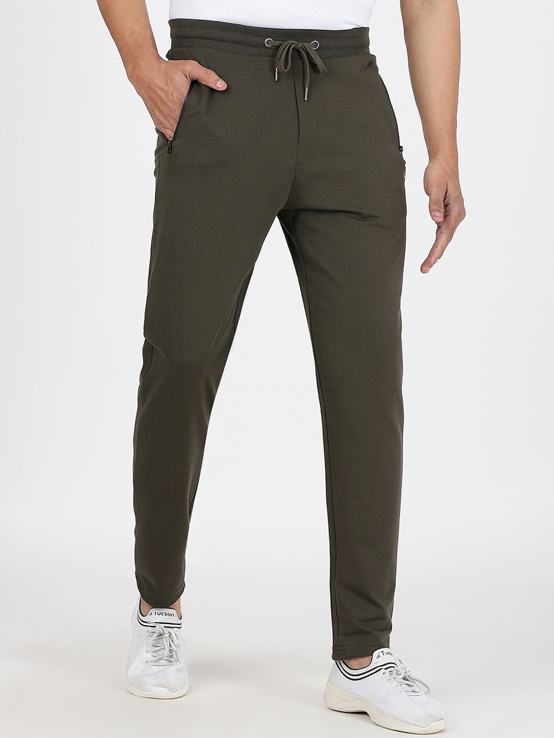 

JADE BLUE Slim-Fit Pure Cotton Track Pants, Olive