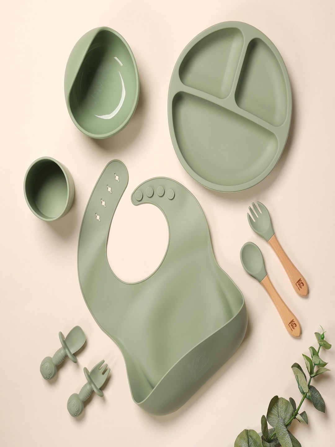 

KICKS & CRAWL Infants 6-Pcs Olive Silicone Meal Set