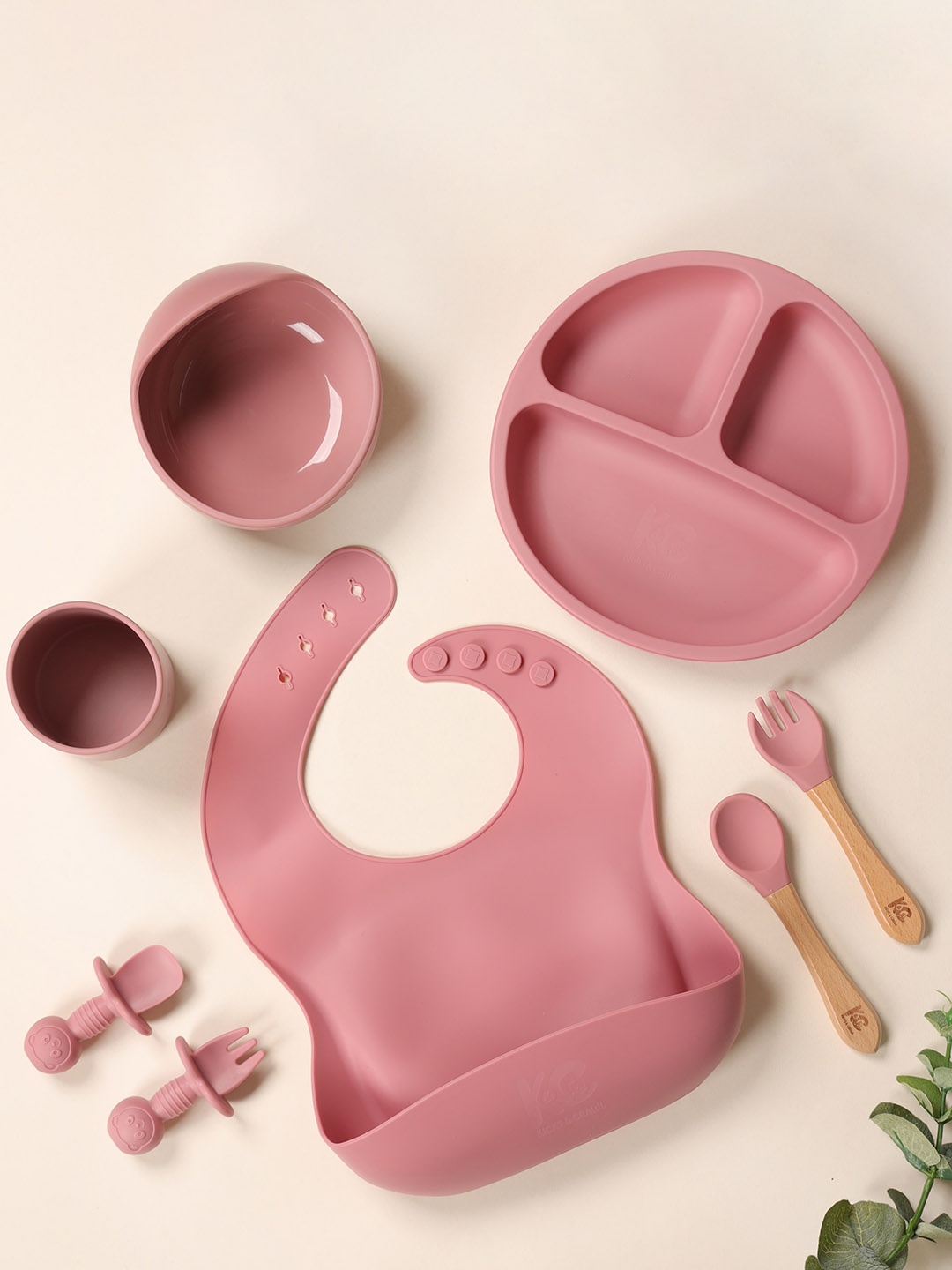 KICKS & CRAWL Kids 6-Pcs Mealtime Baby Utensils Set, Pink