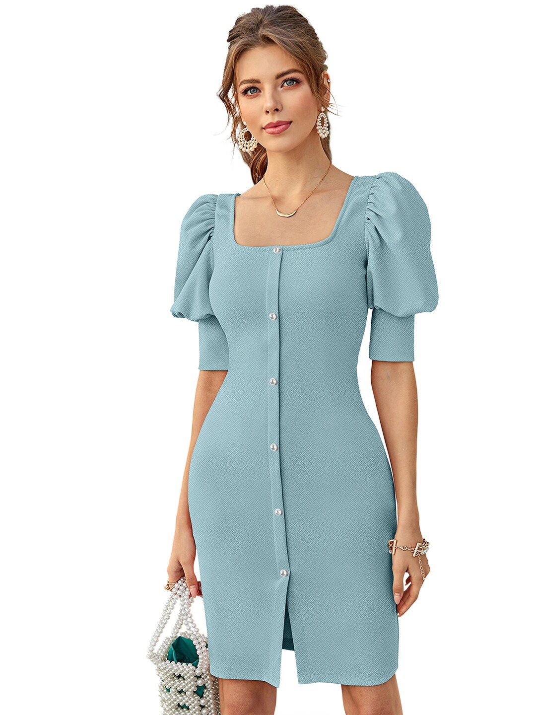 

BAESD Puff Sleeve A-Line Dress, Sea green
