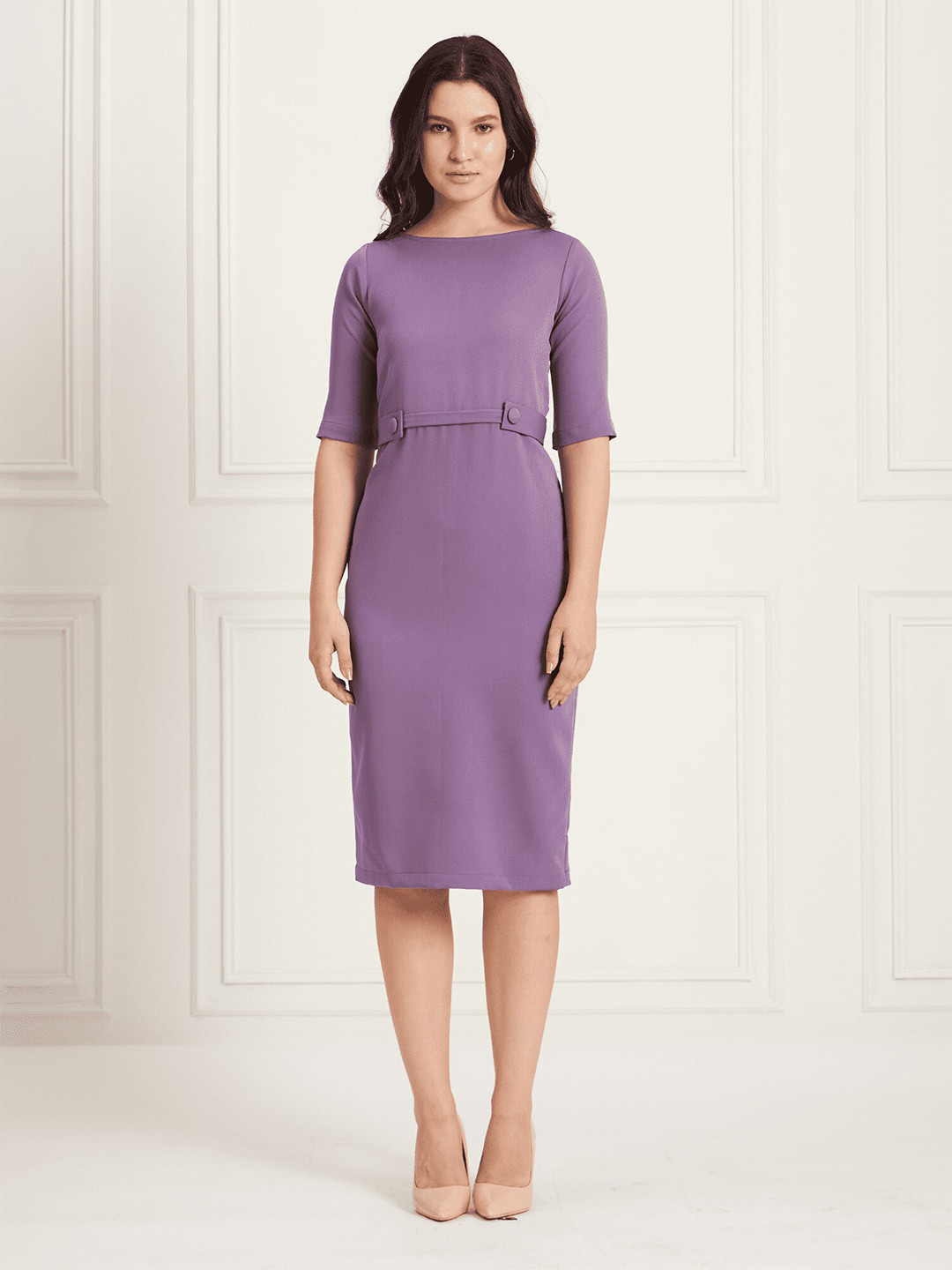 

SALT ATTIRE Boat Neck Formal Sheath Dress, Purple