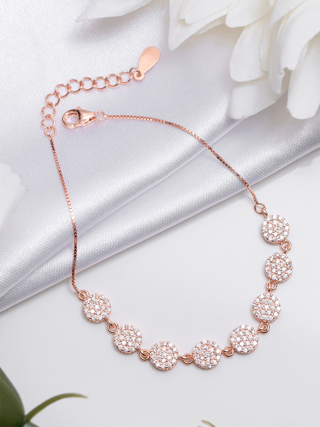 

Zavya Women 925 Sterling Silver Cubic Zirconia Rose Gold-Plated Charm Bracelet