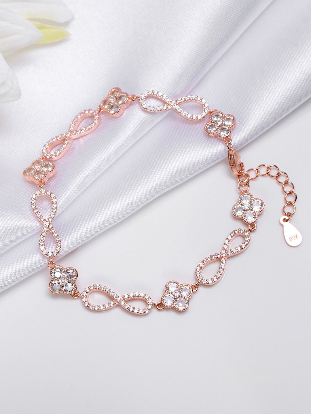 

Zavya 925 Pure Sterling Silver Rose Gold-Plated Cubic Zirconia Link Bracelet