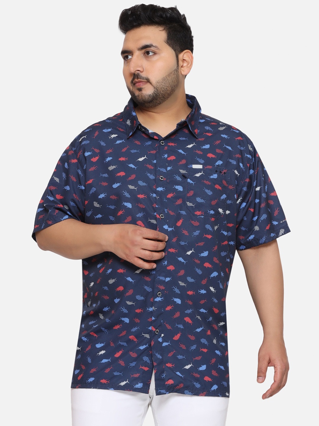 

Santonio Plus Size Classic Printed Casual Shirt, Blue