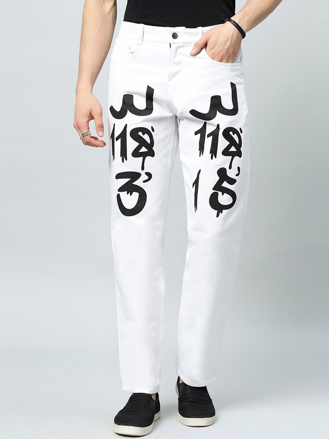 

ARBIA FUNKI Men Mid-Rise Printed Clean Look Cotton Jeans, White