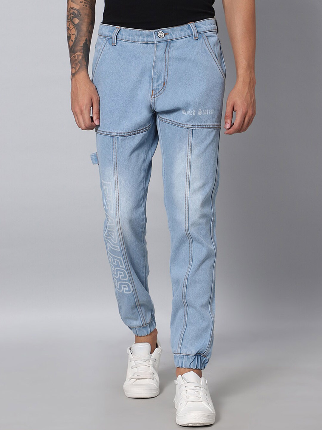 

ARBIA FUNKI Men Mid-Rise Clean Look Cotton Cargo Jeans, Blue