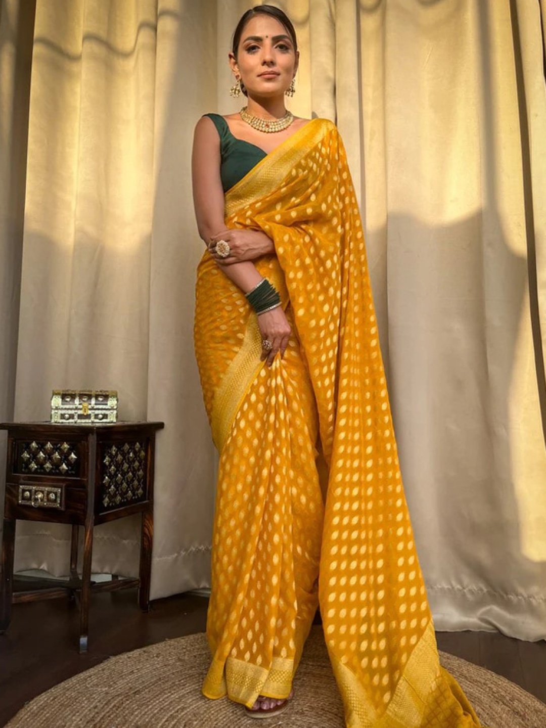 

S.K.C Ethnic Motifs Banarasi Zari Saree, Yellow