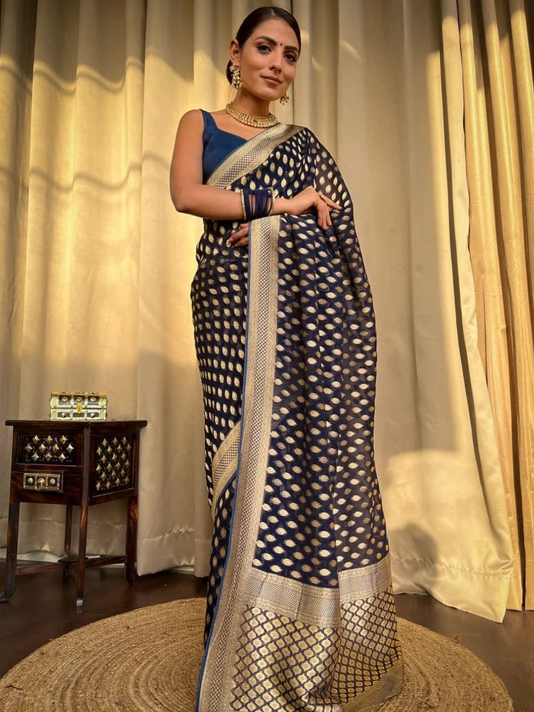 

S.K.C Woven Design Banarasi Zari Saree, Navy blue