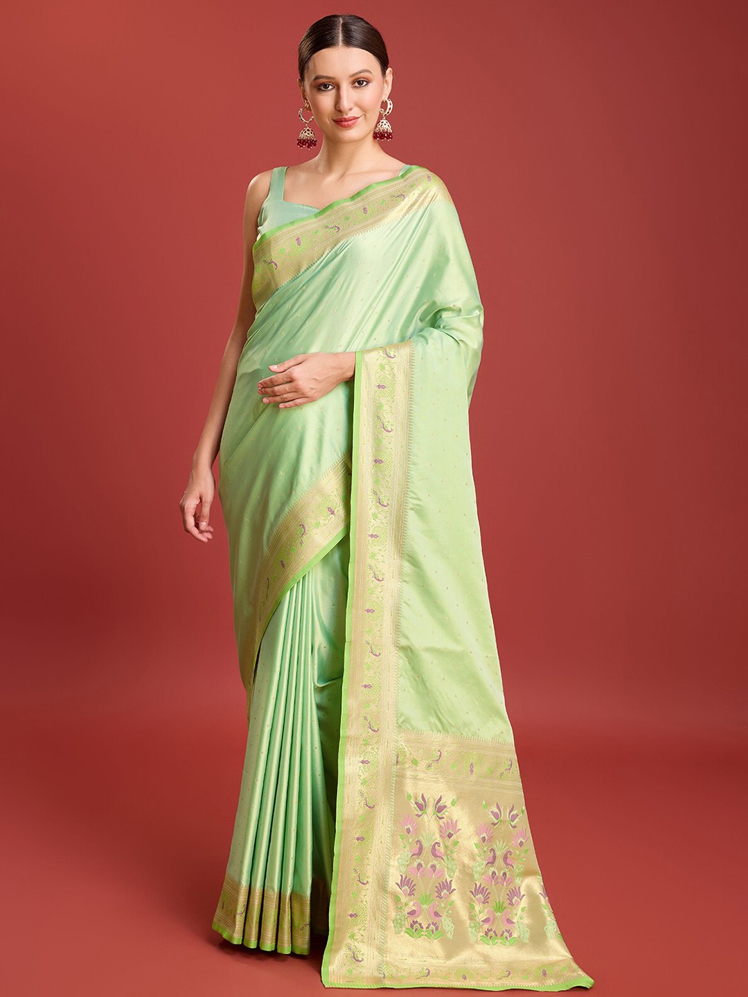 

MONJOLIKA FASHION Woven Design Zari Designer Paithani Saree, Green