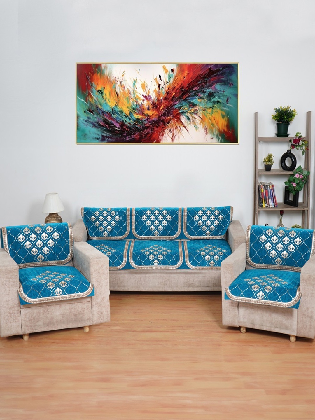 

MORADO Turquoise Blue & Beige 10 Pieces Sofa Cover