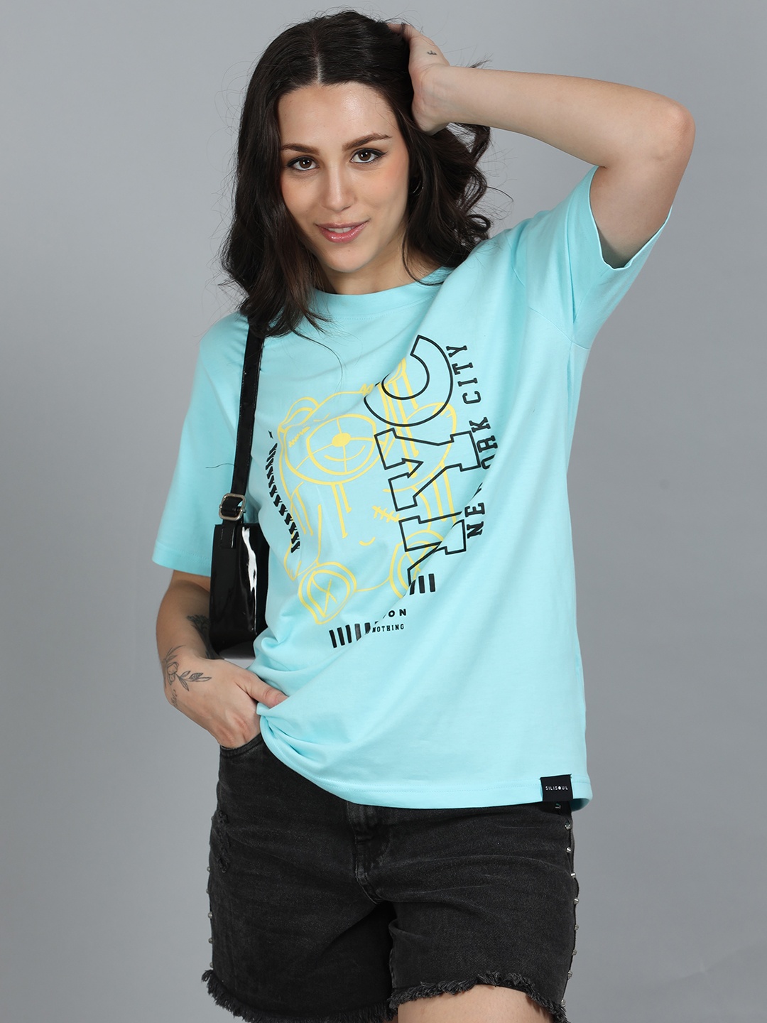 

SILISOUL Graphic Printed Bio Finish Cotton T-shirt, Sea green
