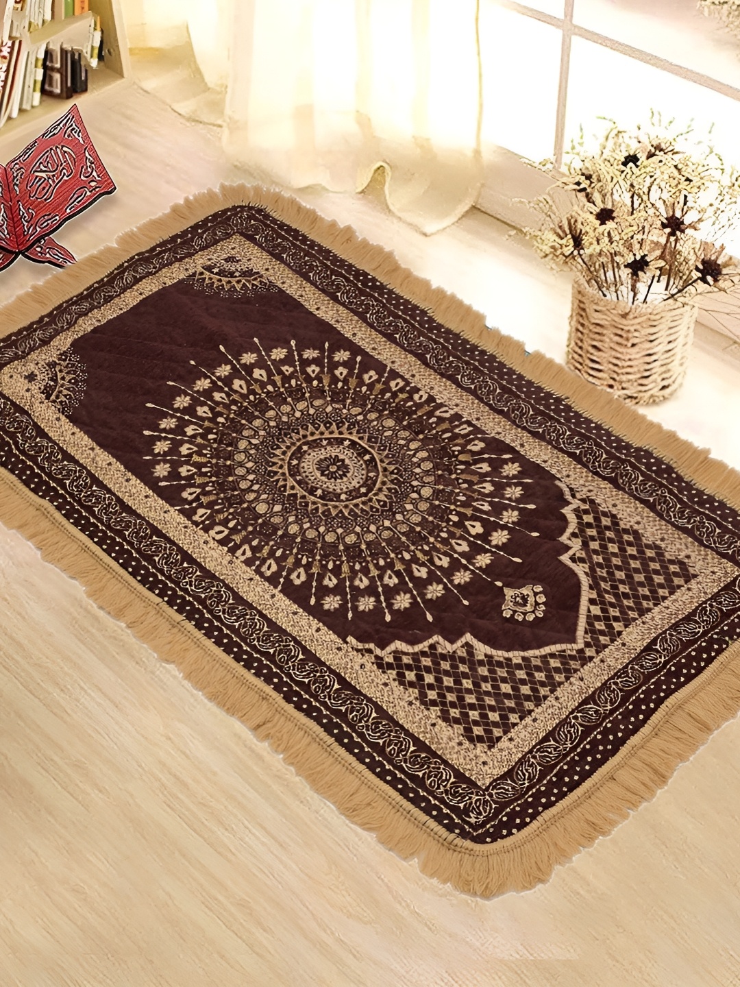 

RRC Brown & Beige Self-designed Velvet Pooja Asan Mat