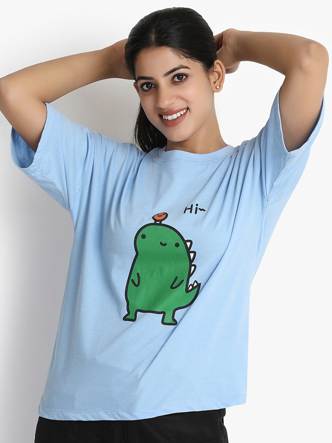 

putsum Round Neck Print Placement Print Cotton T-Shirt, Blue