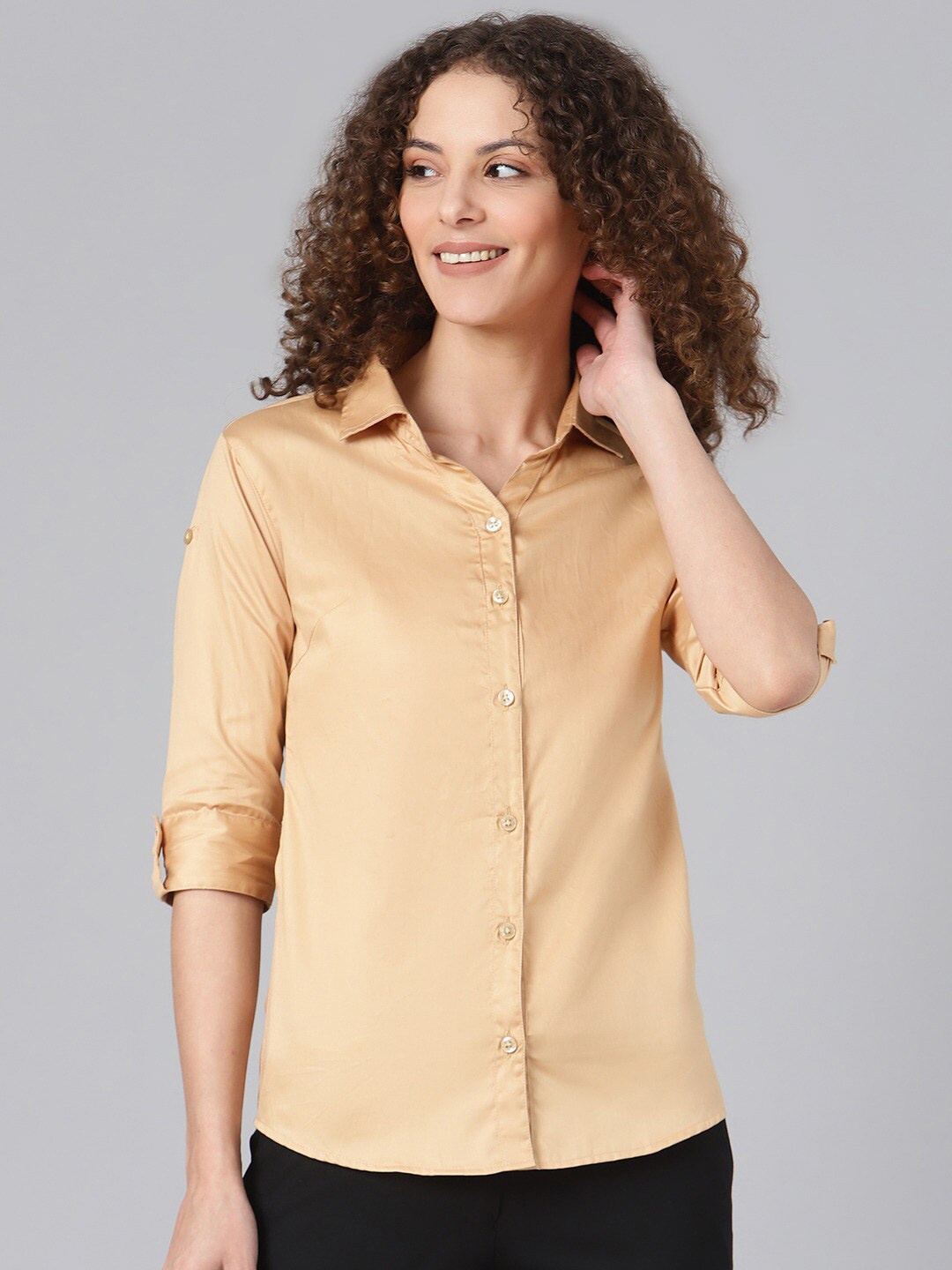 

Shaftesbury London Smart Slim Fit Spread Collar Cotton formal Shirt, Beige