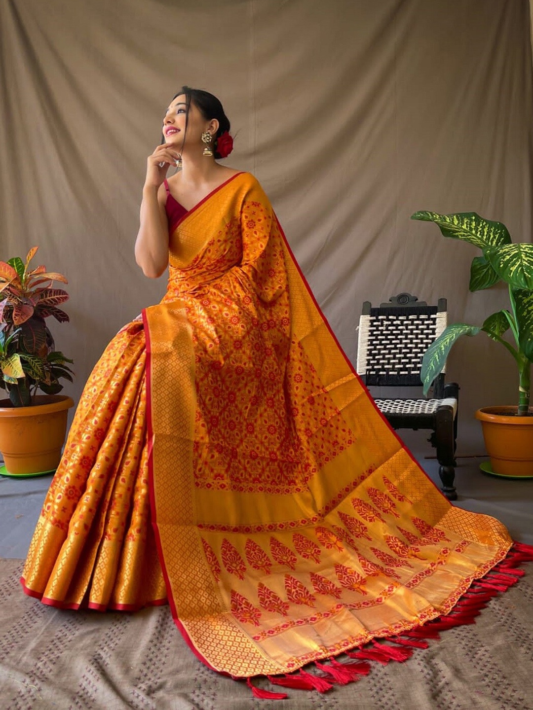 

Mitera Woven Design Zari Patola Saree, Mustard