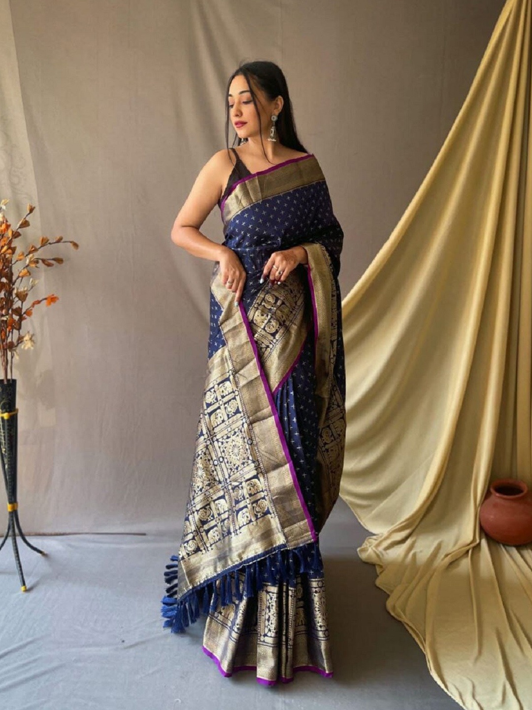 

Mitera Woven Design Zari Banarasi Saree, Navy blue