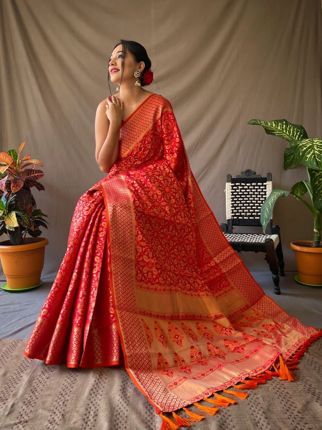 

Mitera Woven Design Patola Zari Saree, Red