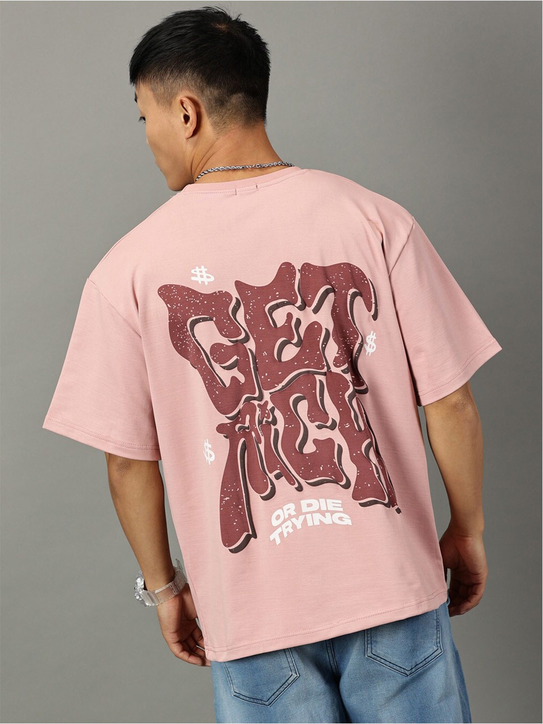 

Rodzen Typography Printed Drop-Shoulder Sleeves Pure Cotton Oversized T-shirt, Peach