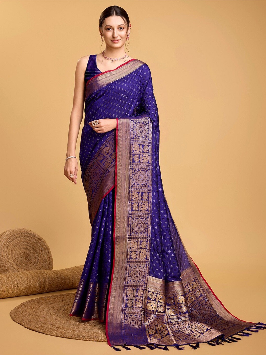 

Mitera Ethnic Motifs Woven Design Zari Banarasi Saree, Blue