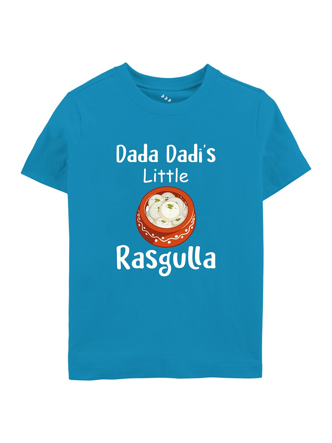 

Zeezeezoo Kids Dada Dadi's Little Rasgulla Typography Printed Cotton T-shirt, Blue