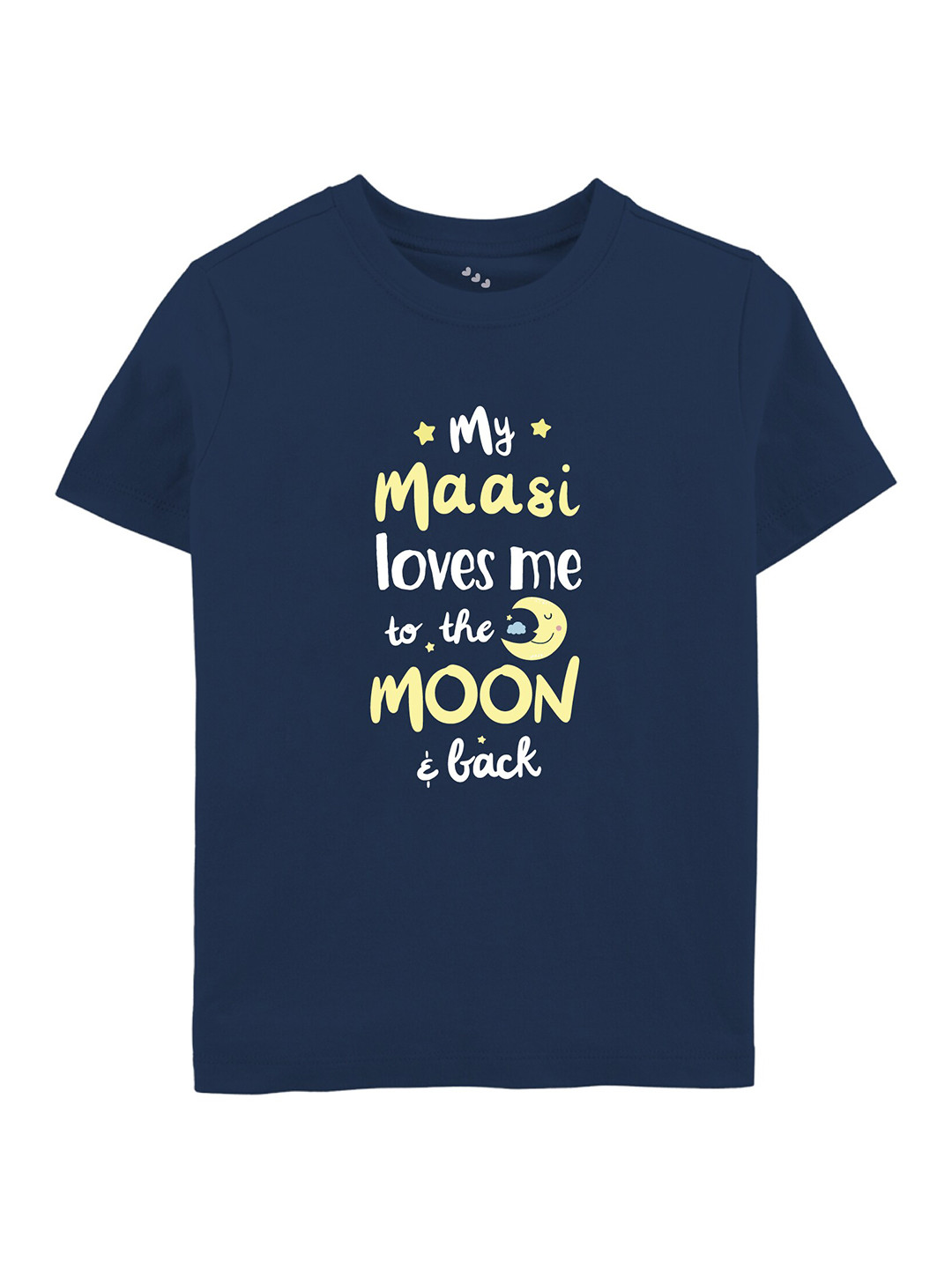 

Zeezeezoo Kids Masi Loves Me To The Moon Typography Printed Cotton T-shirt, Navy blue