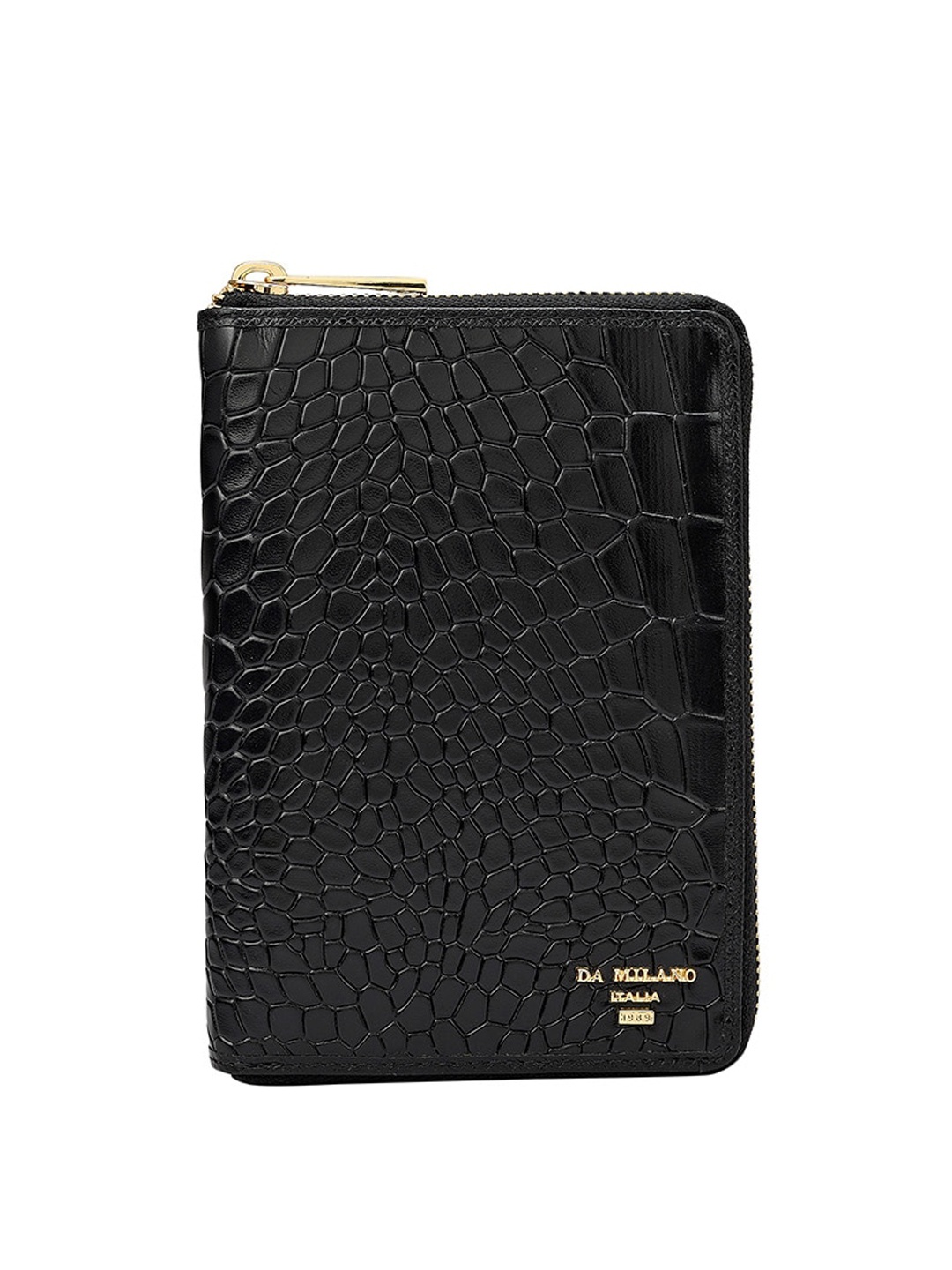 

Da Milano Unisex Animal Textured Leather Zip Around Wallet, Black