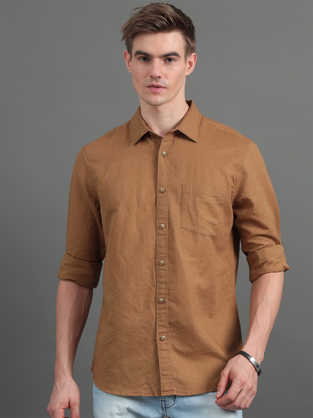 

SILISOUL Classic Long Sleeves Spread Collar Linen Opaque Casual Shirt, Khaki