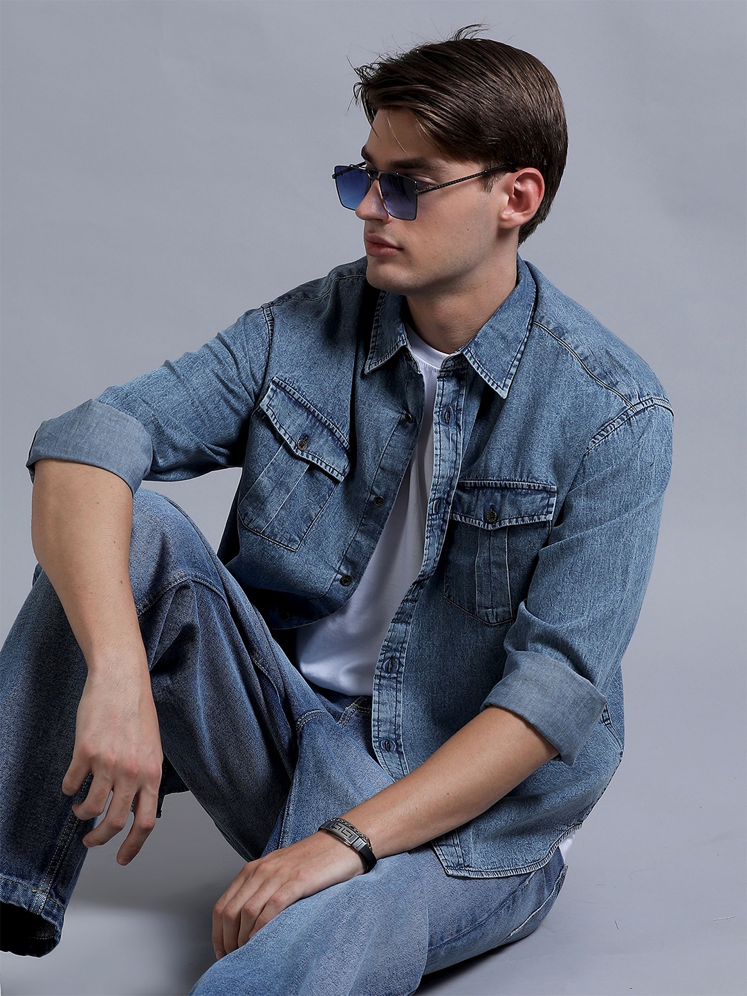 

SILISOUL Relaxed Long Sleeves Spread Collar Opaque Faded Casual Shirt, Blue