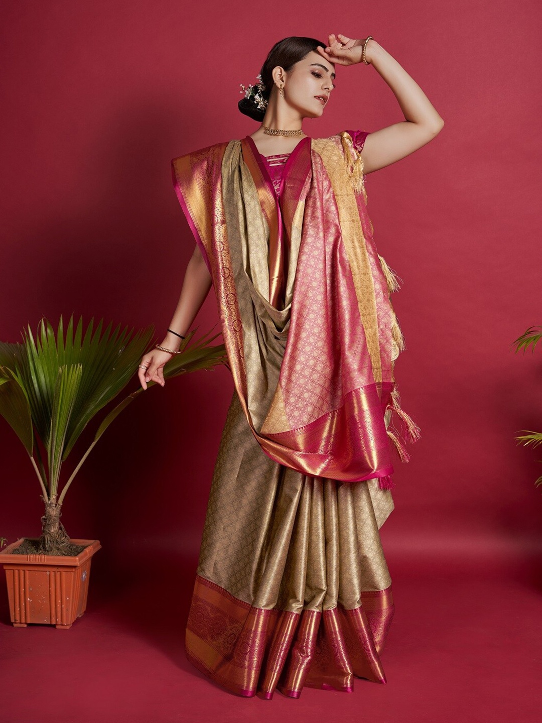 

Mitera Woven Design Banarasi Zari Saree, Beige