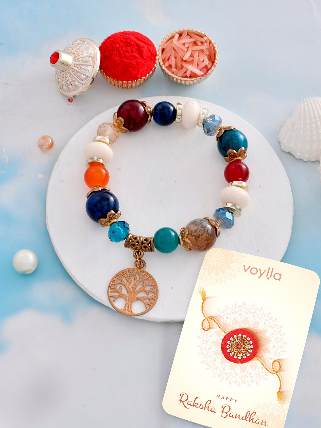 

Voylla Women Beaded Elasticated Rakhi, Gold
