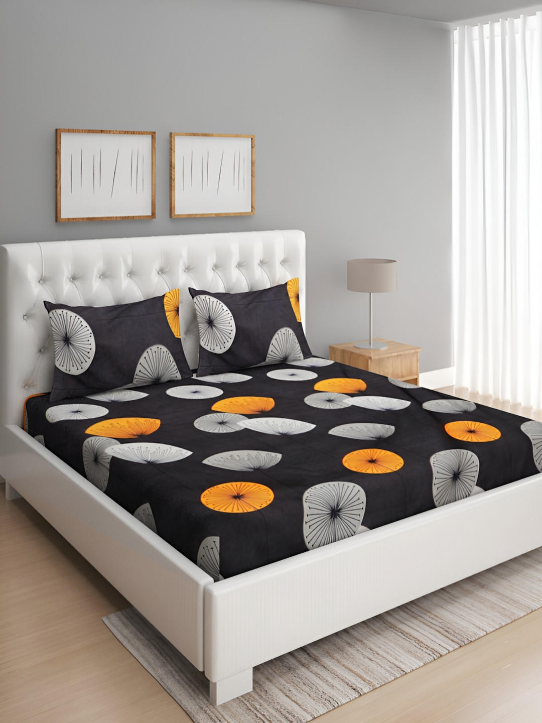 

Aura Black & Orange Floral 160 TC Microfiber Queen Bedsheet With 2 Pillow Covers