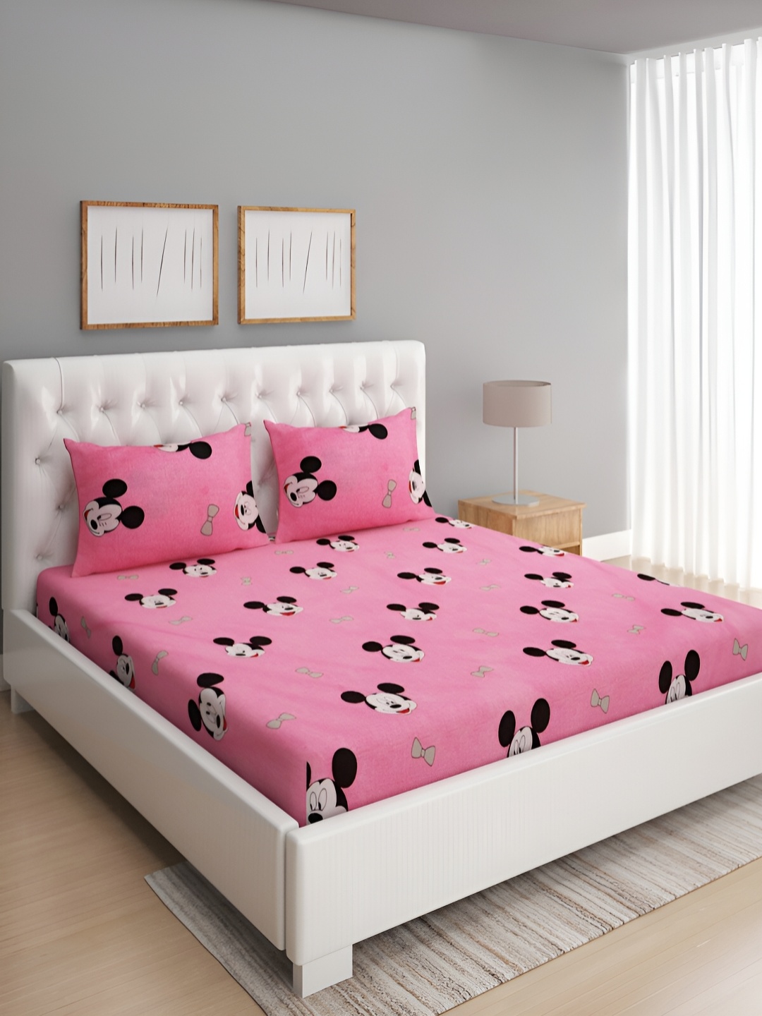 

Aura Pink & Black Cartoon Characters Microfiber 144 TC Queen Bedsheet With 2 Pillow Covers