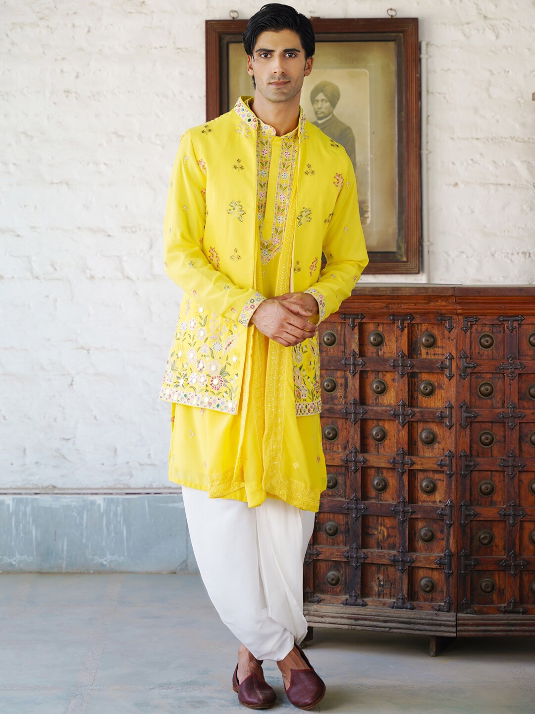 

KALPRAAG Embroidered Regular Mirror Work Kurta with Dhoti Pants & With Dupatta, Yellow