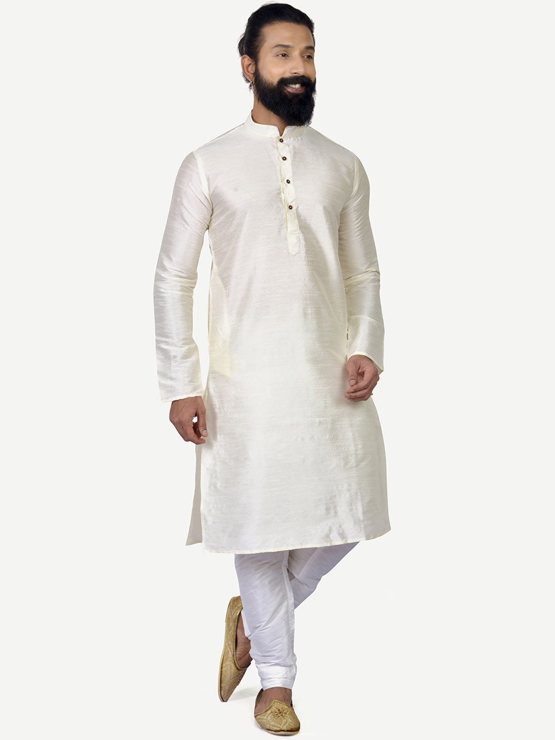 

Anouk Mandarin Collar Full Sleeves Art Silk Straight Kurta, Off white