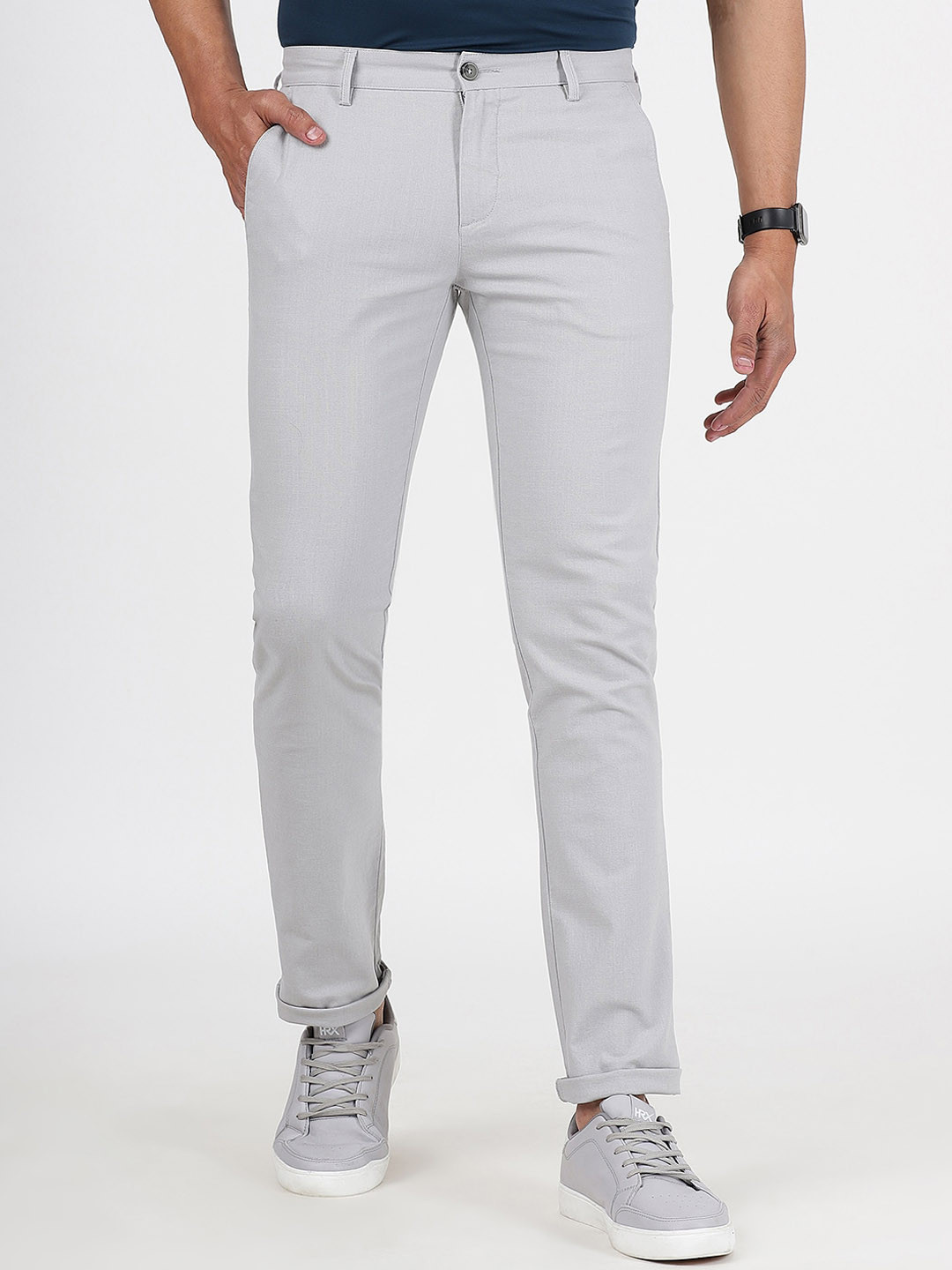 

Greenfibre Men Slim Fit Cotton Regular Trousers, Grey