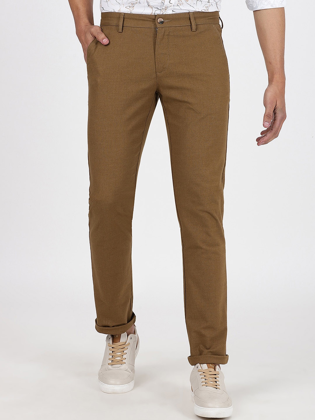 

Greenfibre Men Slim Fit Cotton Regular Trousers, Khaki