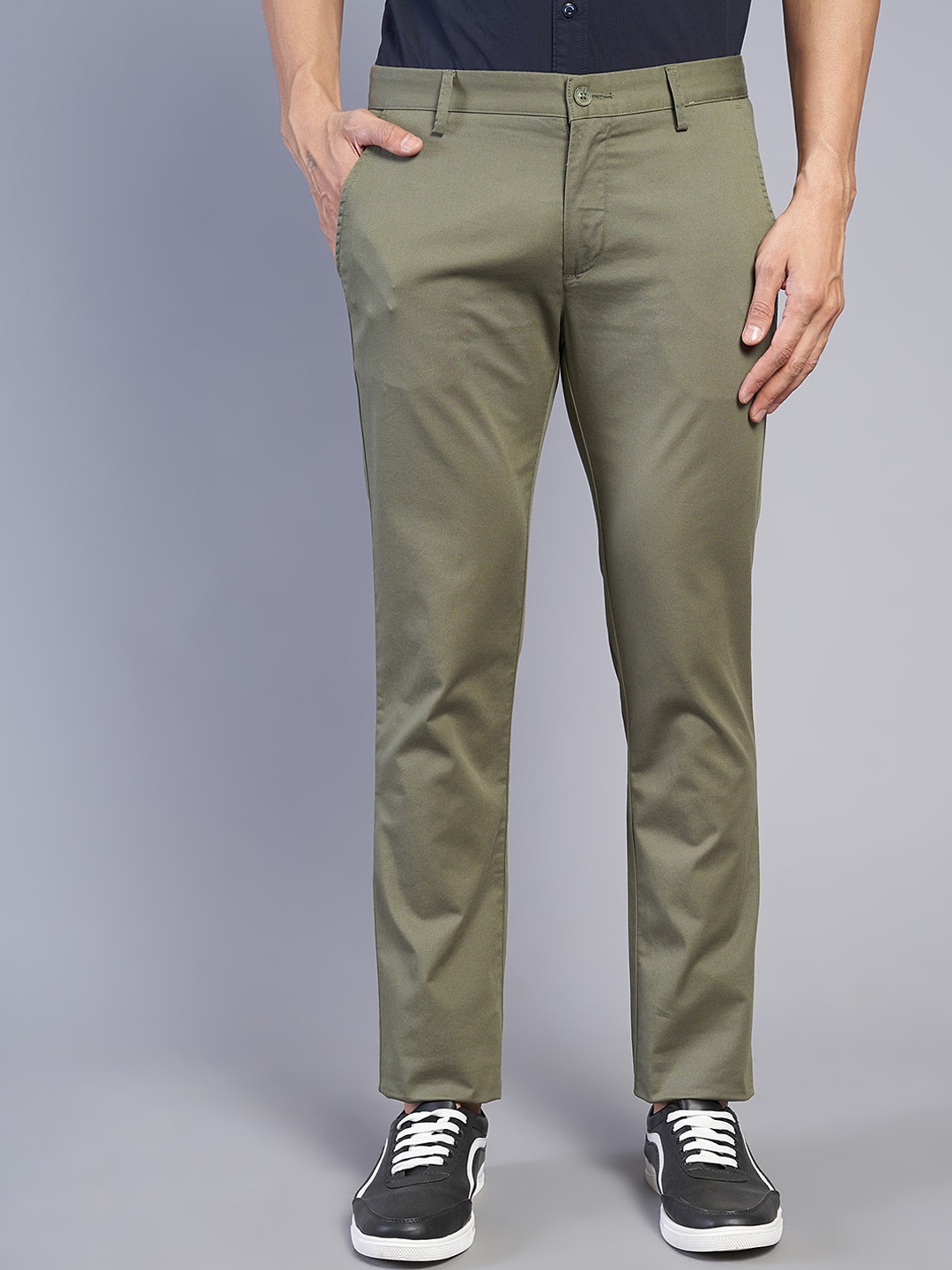 

Greenfibre Men Slim Fit Cotton Chinos Trousers, Olive