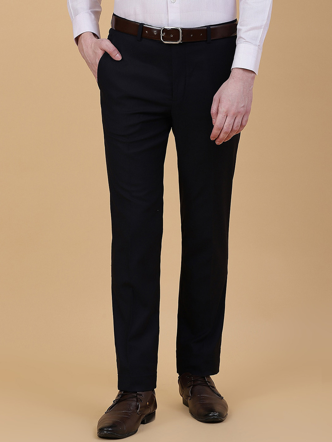 

Greenfibre Men Slim Fit Formal Trousers, Navy blue