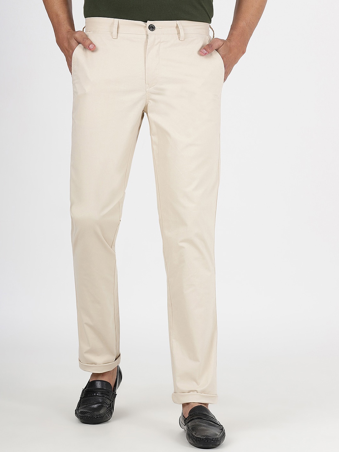 

JADE BLUE Men Cotton Slim Fit Casual Regular Trousers, Beige