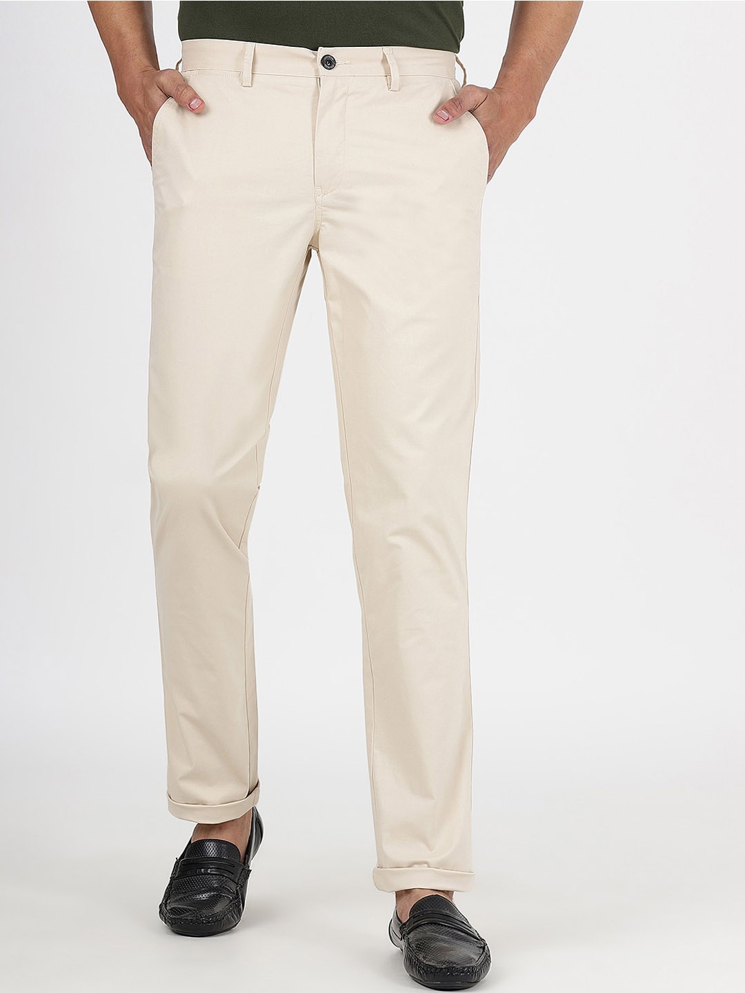 

JADE BLUE Men Slim Fit Cotton Trousers, Beige