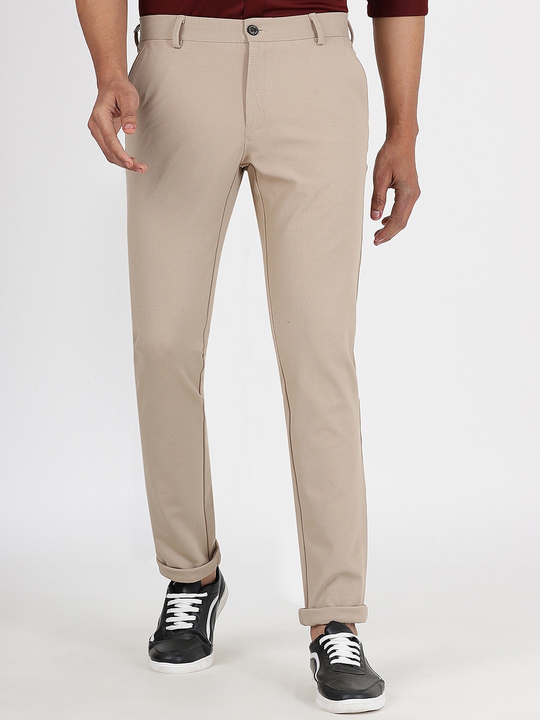 

JADE BLUE Men Mid-Rise Casual Cotton Trousers, Beige