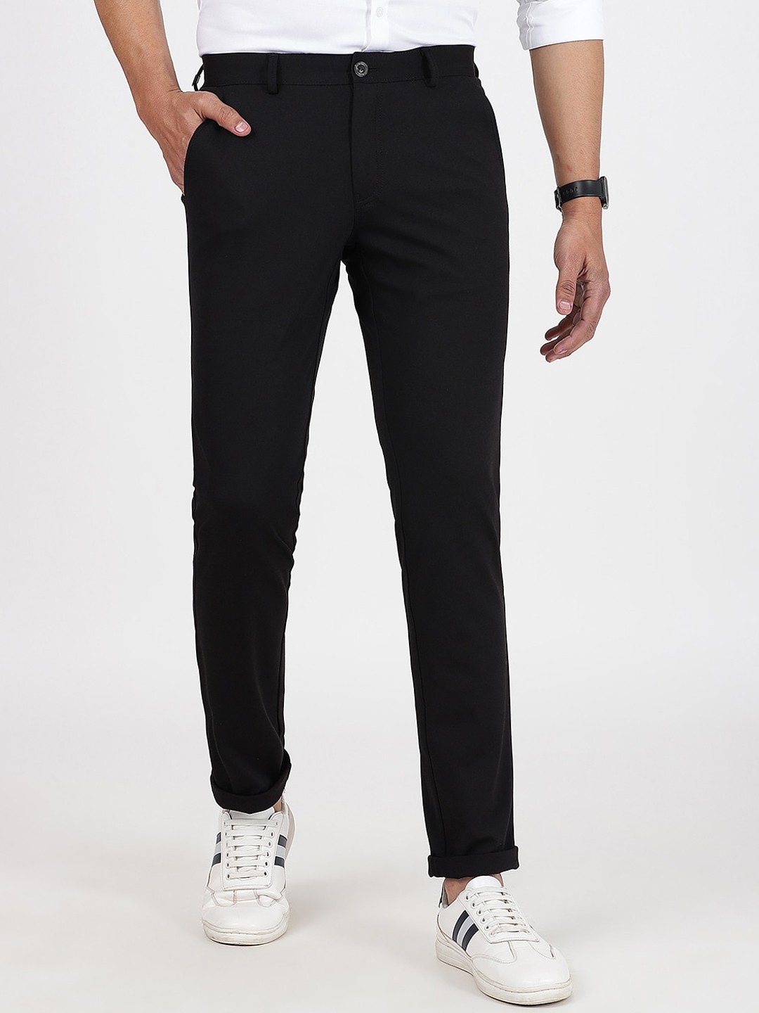 

JADE BLUE Men Slim Fit Mid-Rise Cotton Trousers, Black