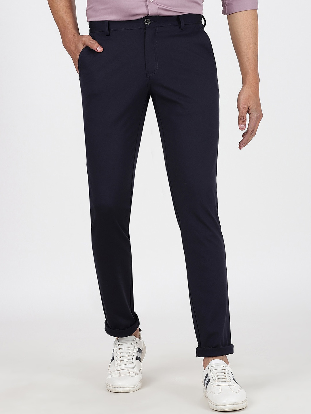 

JADE BLUE Men Cotton Regular Trousers, Navy blue