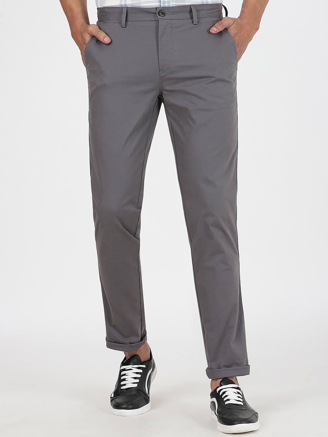 

JADE BLUE Men Slim Fit Cotton Trousers, Grey