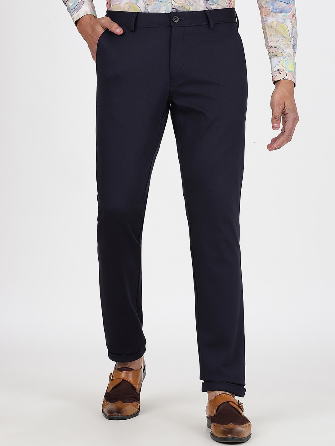 

JB STUDIO Men Slim Fit Cotton Trousers, Navy blue