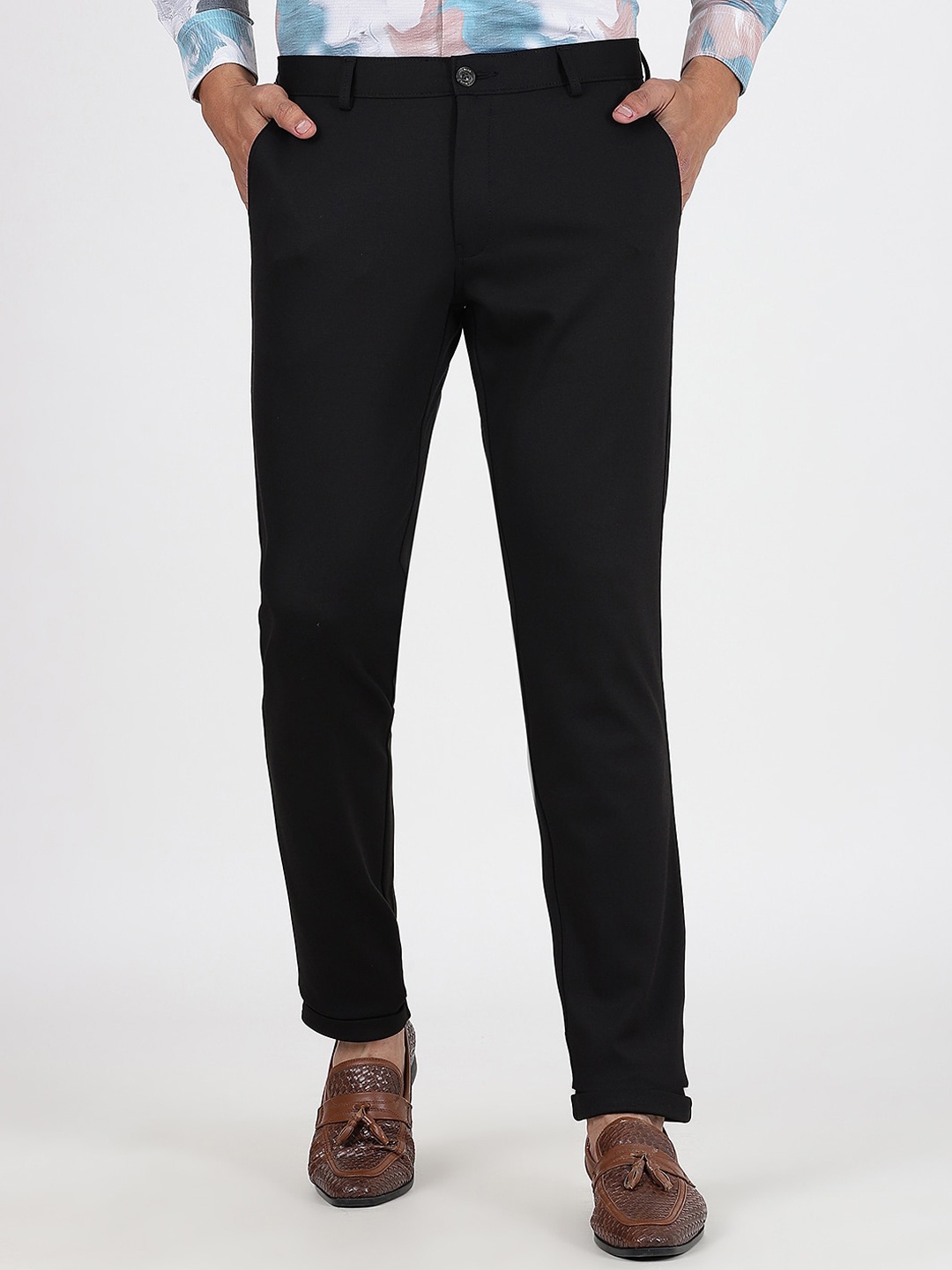 

JB STUDIO Men Slim Fit Cotton Regular Trousers, Black