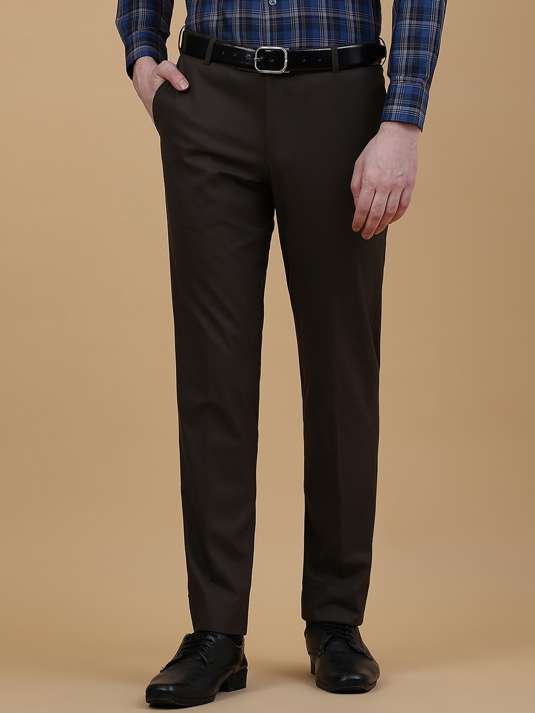 

METAL Men Slim Fit Mid-Rise Formal Trousers, Olive