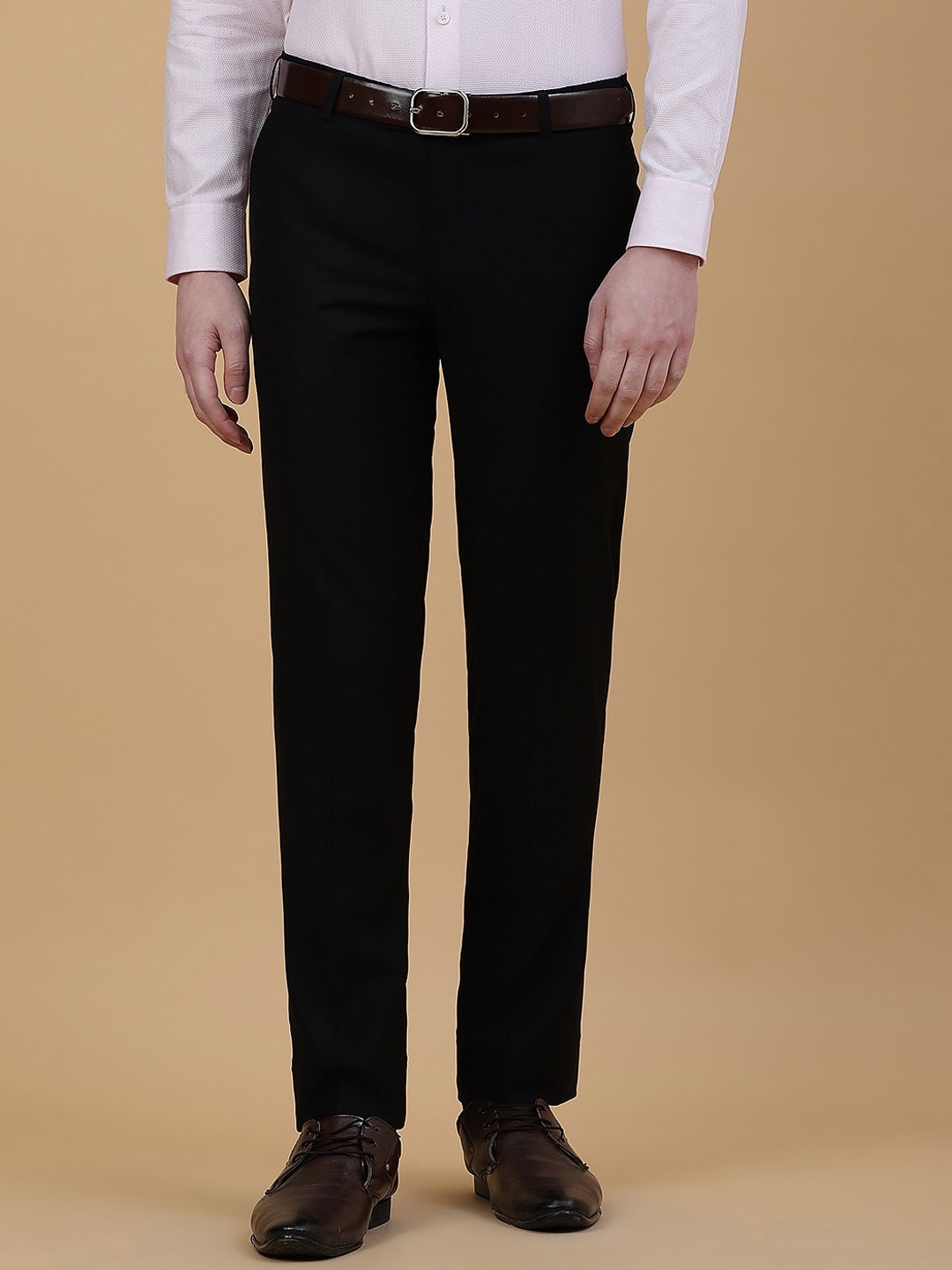 

METAL Men Slim Fit Mid-Rise Formal Trousers, Black